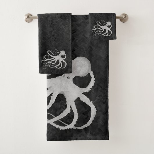 Octopus op donkergrijs - Bathroom doekset Bad Handdoek (Insitu)