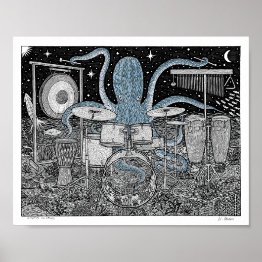 Octopus op drums poster (Voorkant)