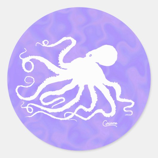 Octopus op Paars - Envelopstickers Ronde Sticker (Voorkant)