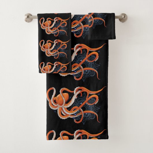 Octopus Orange Mandala bleu (En situation)