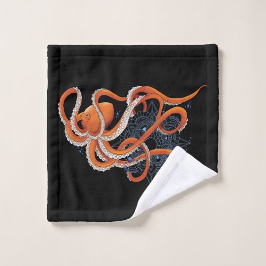 Octopus Orange Mandala bleu (Gant de toilette)