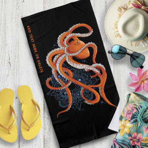 Octopus oranje mandala blauw strandlaken