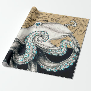 Octopus  overzicht beige cadeaupapier