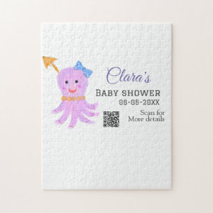 Octopus paarse blauw waterverf baby shower zee ani legpuzzel