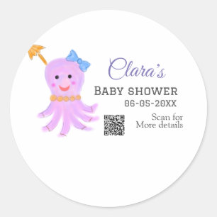 Octopus paarse blauw waterverf baby shower zee ani ronde sticker
