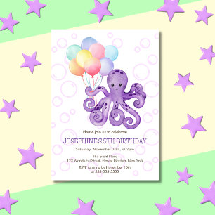 Octopus Paarse Zeepbel Kleurrijke Ballon Verjaarda Kaart
