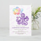 Octopus Paarse Zeepbel Kleurrijke Ballon Verjaarda Kaart (Staand voorkant)