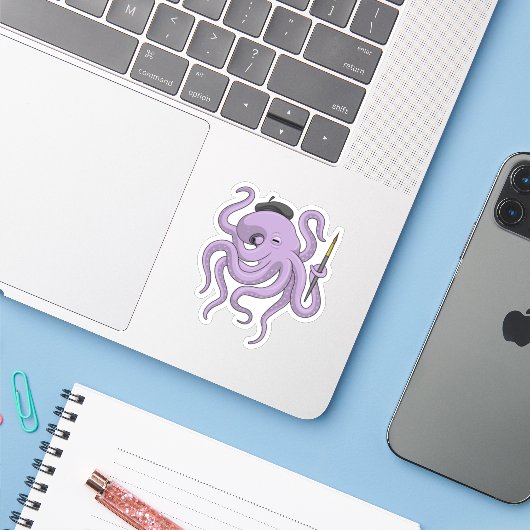 Octopus Painter Paint Sticker (Laptop met iPhone)