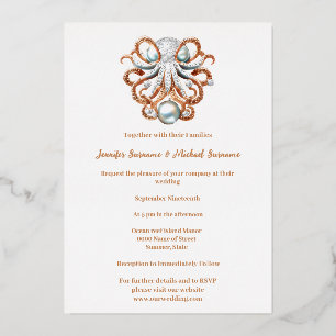 Octopus parel nautische strand thema minimalistisc folie uitnodiging