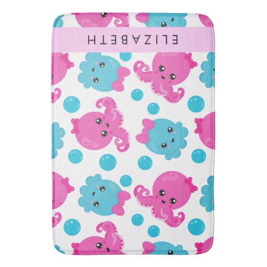 Octopus Patroon, Leuke Octopus, Zee, Jouw naam Badmat (Voorkant Verticaal)