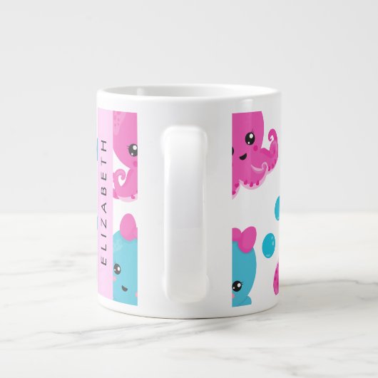 Octopus Patroon, Leuke Octopus, Zee, Jouw naam Extra Grote Beker (Achterkant)