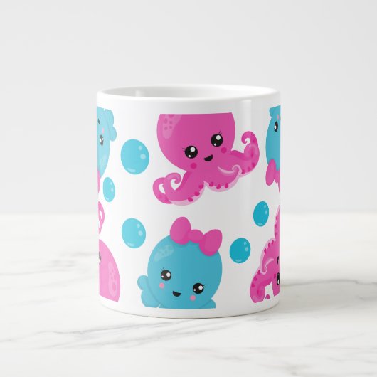 Octopus Patroon, Leuke Octopus, Zee, Jouw naam Extra Grote Beker (Voorkant)