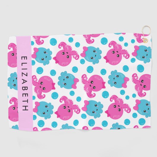 Octopus Patroon, Leuke Octopus, Zee, Jouw naam Golfhanddoek (Horizontaal)