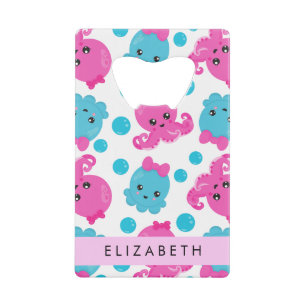 Octopus Patroon, Leuke Octopus, Zee, Jouw naam Kredietkaart Flessenopener