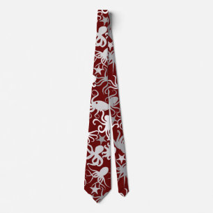 Octopus Pattern.b D Red BG Stropdas