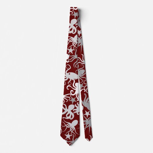 Octopus Pattern.b D Red BG Stropdas (Voorkant)