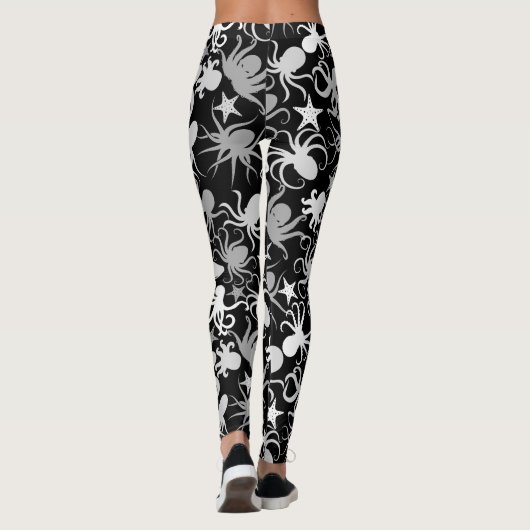 Octopus Pattern.b Zwart BG Leggings (Achterkant)