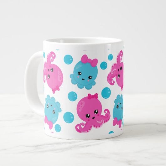 Octopus Pattern, Cute Octopus, Zee Animals Extra Grote Beker (Voorkant links)