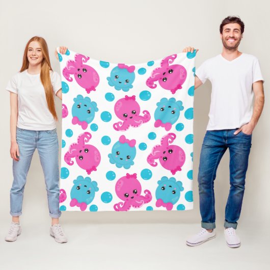 Octopus Pattern, Cute Octopus, Zee Animals Fleece Deken (In situ)