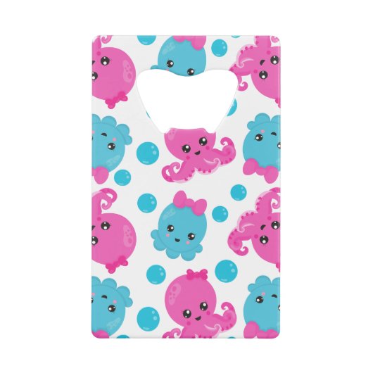 Octopus Pattern, Cute Octopus, Zee Animals Kredietkaart Flessenopener (Voorkant)