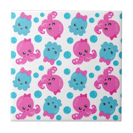 Octopus Pattern, Cute Octopus, Zee Animals Tegeltje (Voorkant)