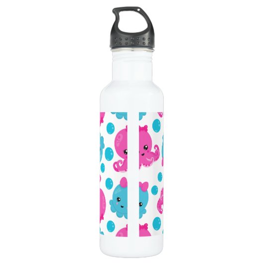 Octopus Pattern, Cute Octopus, Zee Animals Waterfles (Achterkant)