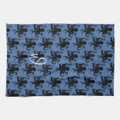 Octopus Pattern Single Initiaal Donkerblauw Theedoek (Horizontaal)