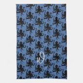 Octopus Pattern Single Initiaal Donkerblauw Theedoek (Verticaal)