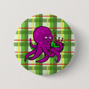 Octopus Piper Musical Instrument Illustratie Ronde Button 5,7 Cm
