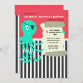 Octopus Pirate Birthday Uitnodiging (Voorkant / Achterkant)