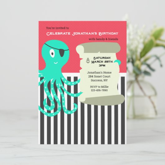 Octopus Pirate Invitation Anniversaire (Debout devant)