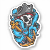 Octopus pirate skull sticker (Voorkant)