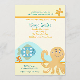 Octopus & Poisson Océan 5x7 Baby shower Invitation