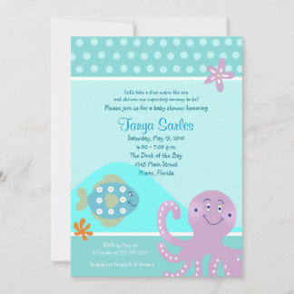 Octopus & Poisson Océan 5x7 Baby shower Invitation