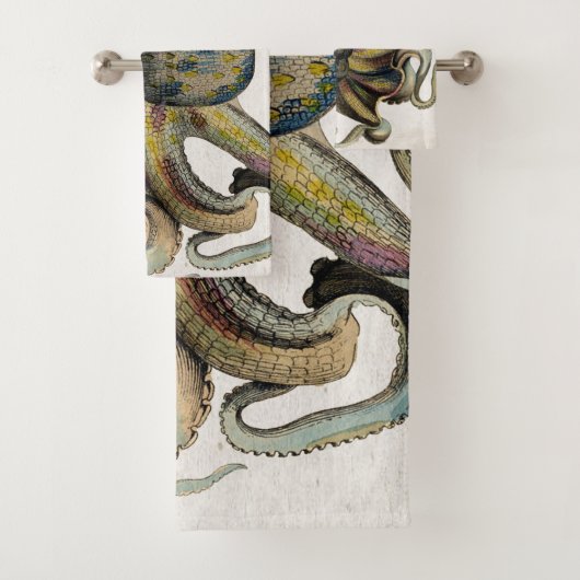  Octopus Print Bathroom Towel Set Bad Handdoek (Insitu)
