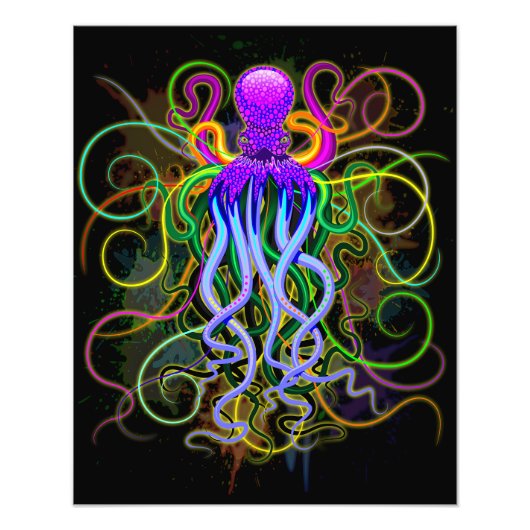 Octopus Psychedelic Luminescence Foto Afdruk (Voorkant)