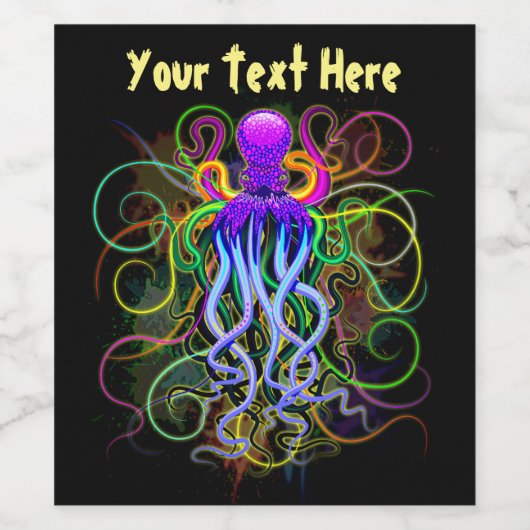 Octopus Psychedelic Luminescence Wijn Etiket (Enkel label)