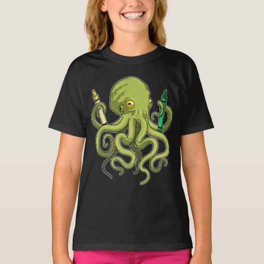 Octopus Pupil Crayons School T-shirt (Voorkant)