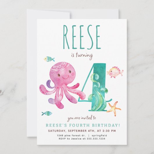 Octopus quatrième invitation anniversaire (Devant)