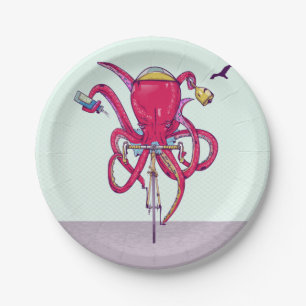 Octopus Riding een fiets Papieren Bordje