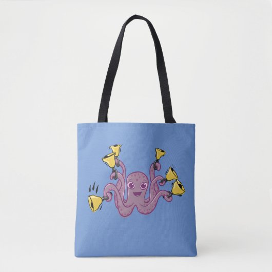 Octopus Ringende Handbells Cartoon Draagtas (Voorkant)