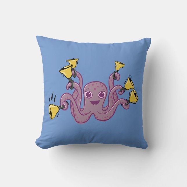 Octopus Ringende Handbells Cartoon Kussen (Voorkant)
