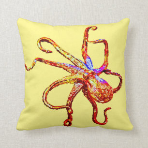 Octopus rood geel kussen
