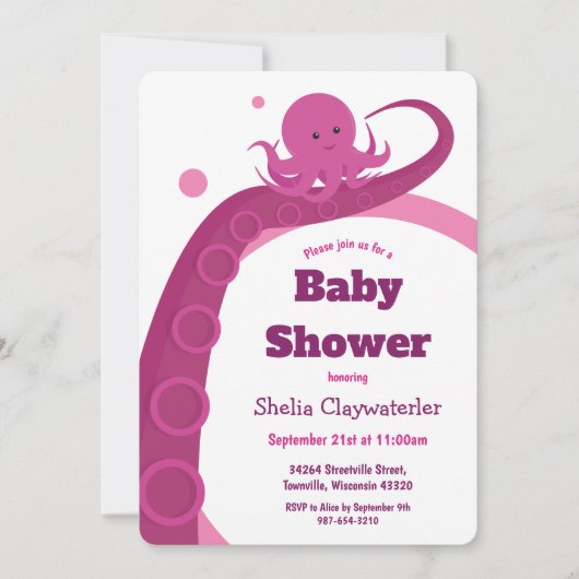 Octopus rose | Invitation Baby shower (Devant)