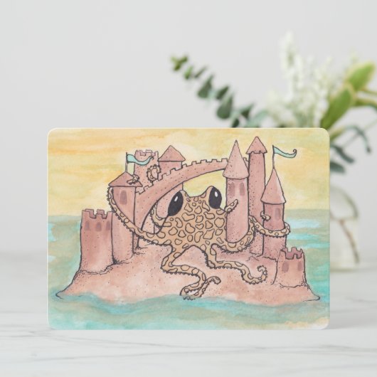 Octopus & Sandcastle Birthday Invitation (Debout devant)