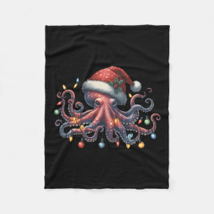 Octopus Santa Christmas Lights Ocean Octopus Anima Fleece Deken