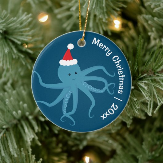Octopus Santa Merry Kerstmis Keramisch Ornament (Boom)