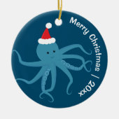 Octopus Santa Merry Kerstmis Keramisch Ornament (Voorkant)