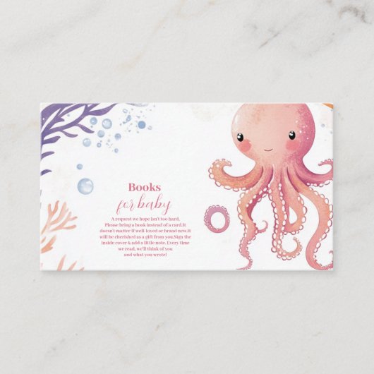Octopus Schattige Roze Waterverf Meisje Boeken voo Informatiekaartje (Voorkant)