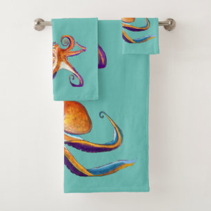 Octopus sealife waterverf kunst bad handdoek